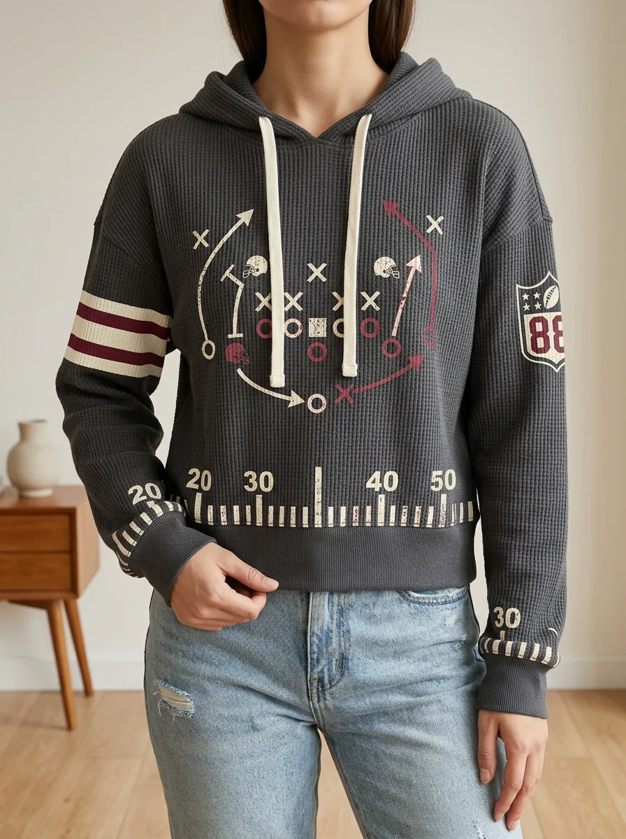 Women's Football Playbook Waffle Knit Printed Hoodie