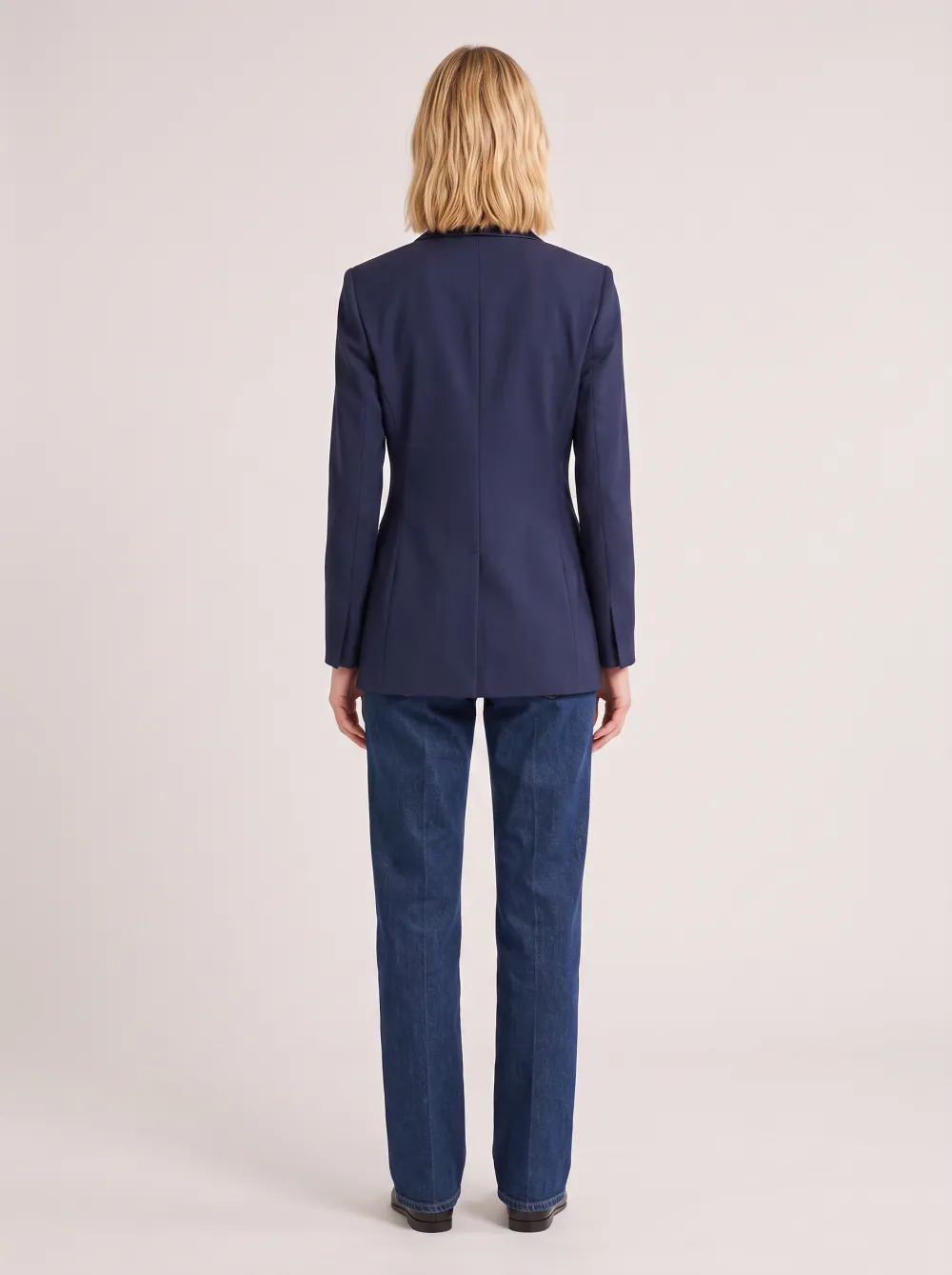 Women's Navy Blue Double-Breasted Gold Button Blazer Jacket