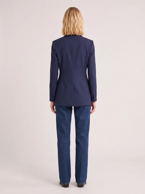 Women's Navy Blue Double-Breasted Gold Button Blazer Jacket