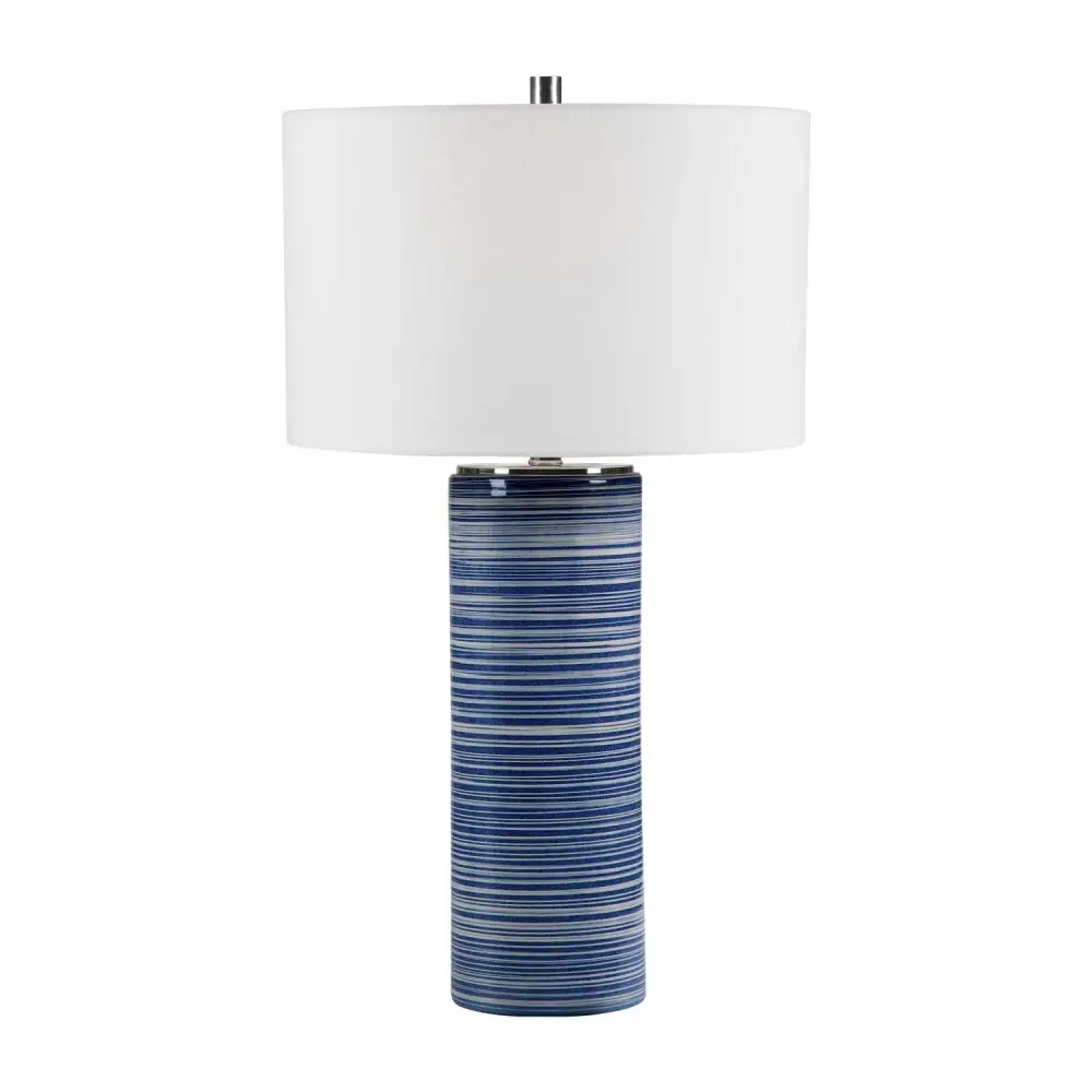 Striped Drum Shade Ceramic Linen Stone Table Lamp