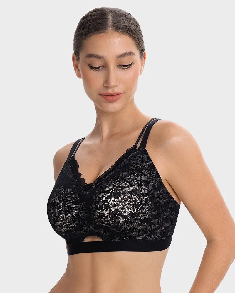Seamless Lace Push-Up Bra with Side Smoothing & Lift Support