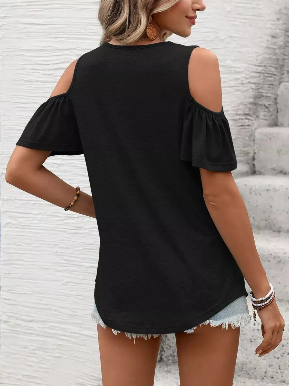 Cold Shoulder V Neck T Shirt