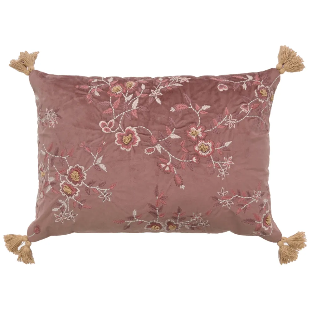 Embroidered Floral Botanical Velvet Lumbar Decorative Cushion Cover