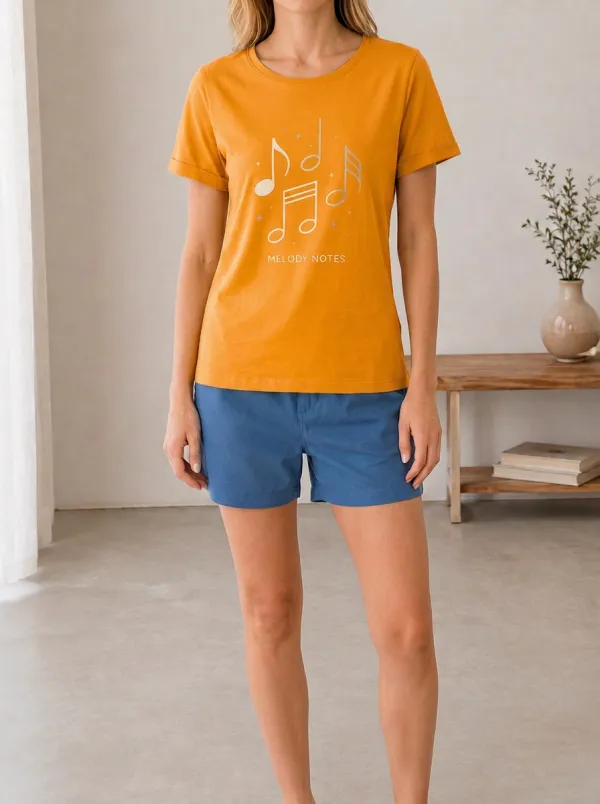 Women's Music Lover Melody Notes Printed T-shirt