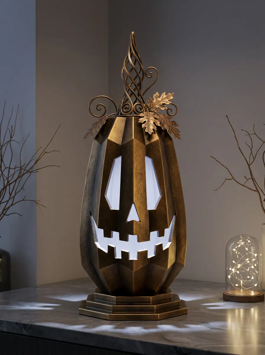 Halloween Geometric Pumpkin Metal LED Table Ornament