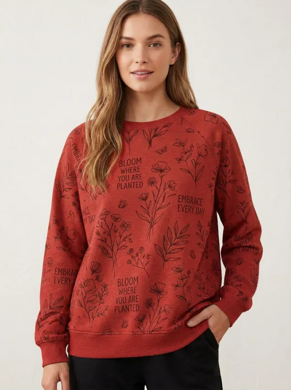 Women's Inspirational Quote Floral Pattern Printed Sweatshirt