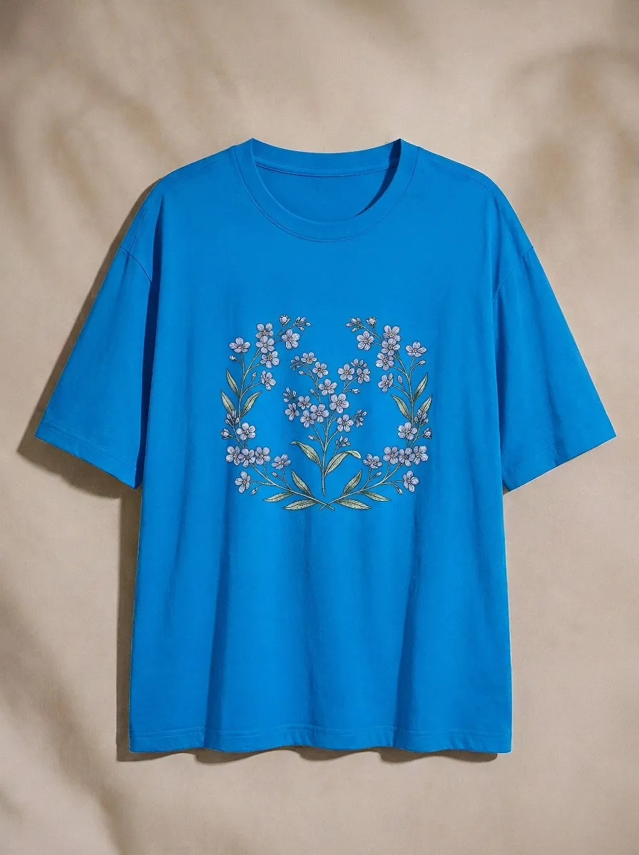 Unisex Botanical Nature Lover Forget-Me-Not Floral Printed T-shirt