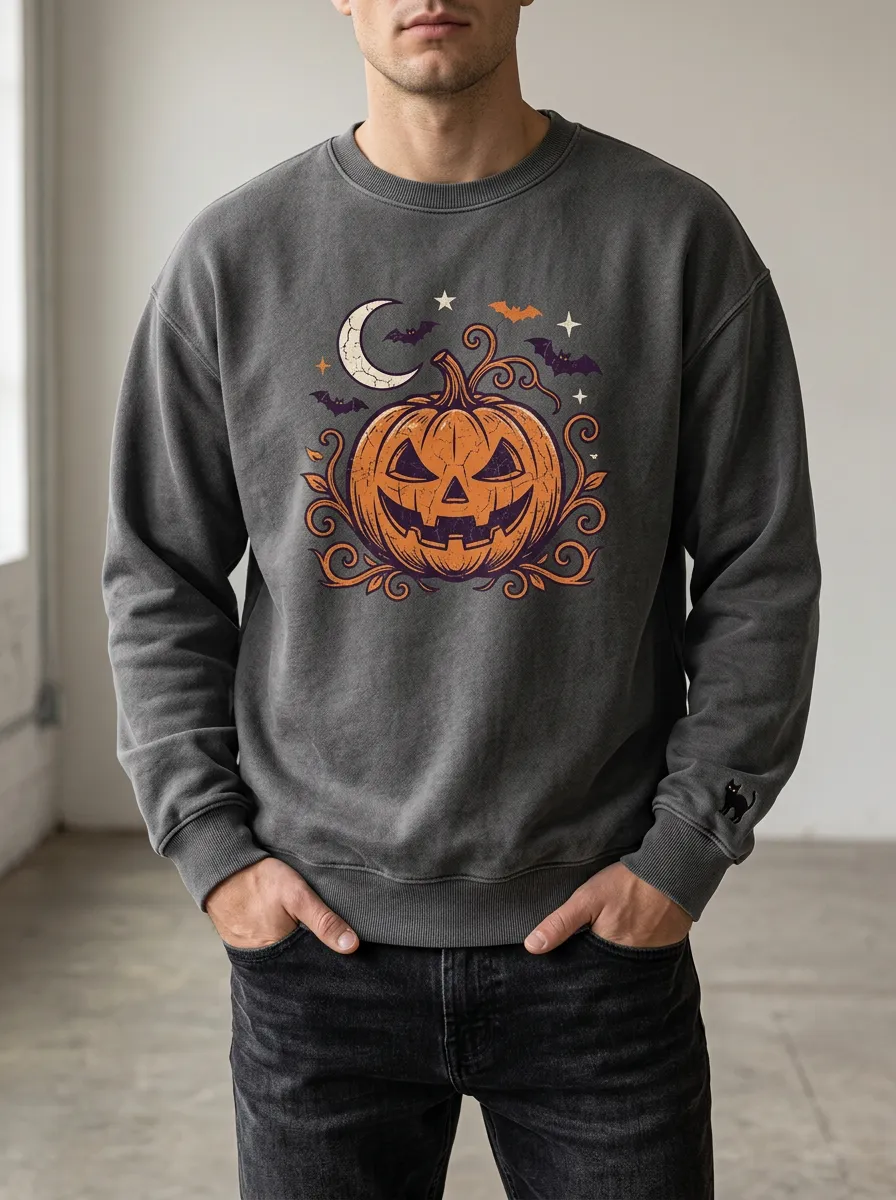 Men's Halloween Pumpkin Moon Bats Sweatshirt