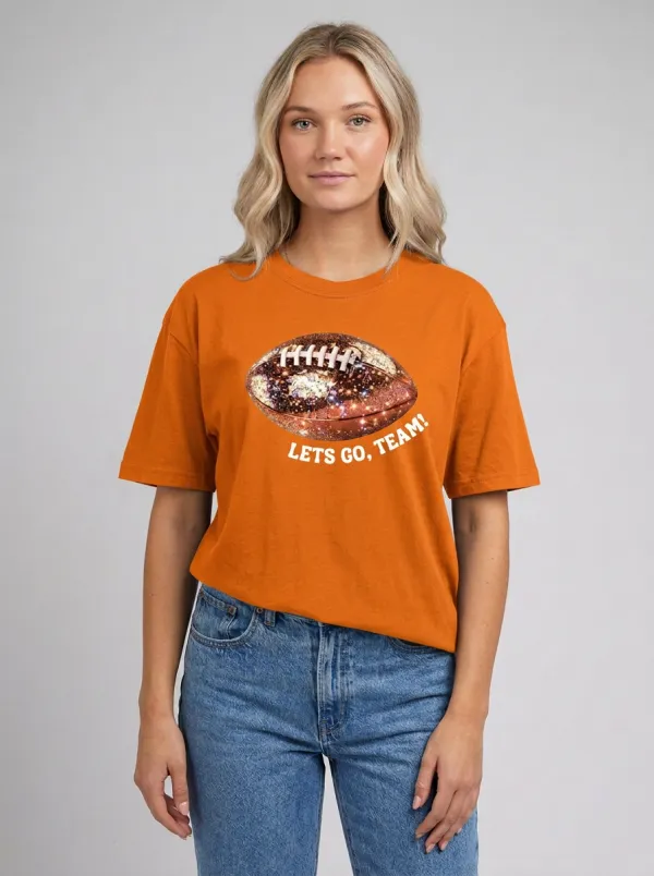 Women's Football Lover Glitter Galaxy Ball Lets Go Team Printed T-shirt