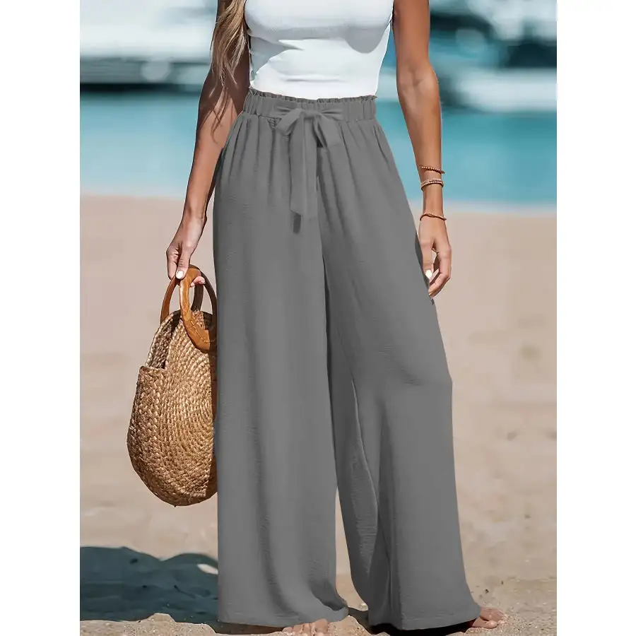Full Size Drawstring Waist Wide Leg Pants Plus Size
