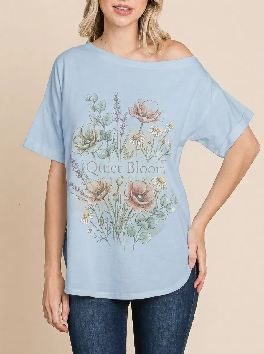 Women's Quiet Bloom Botanical Wildflower Printed T-shirt