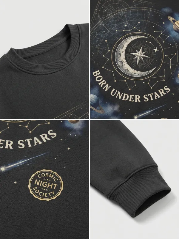 Women's Astrology Lover Born Under Stars Celestial Printed T-shirt