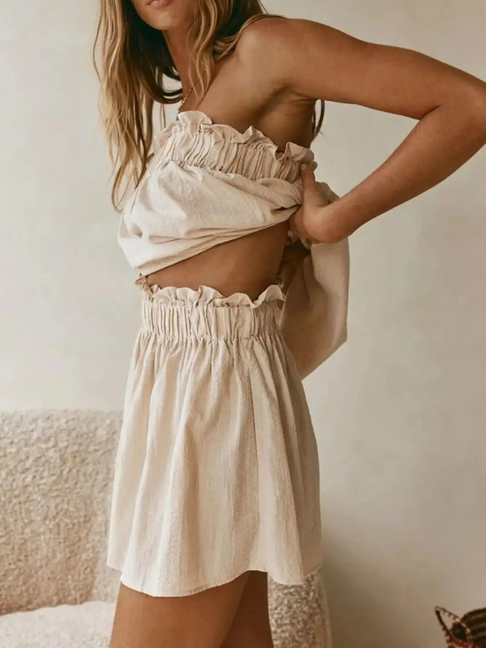 Polished Strapless Top And High-Waisted Skirt Set