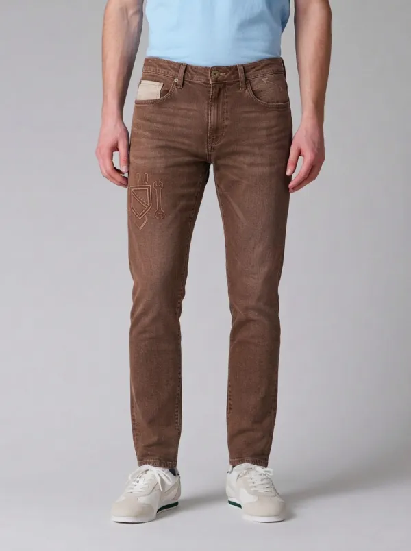 Men's Mechanic Shield Wrench Embroidered Stretch Jeans