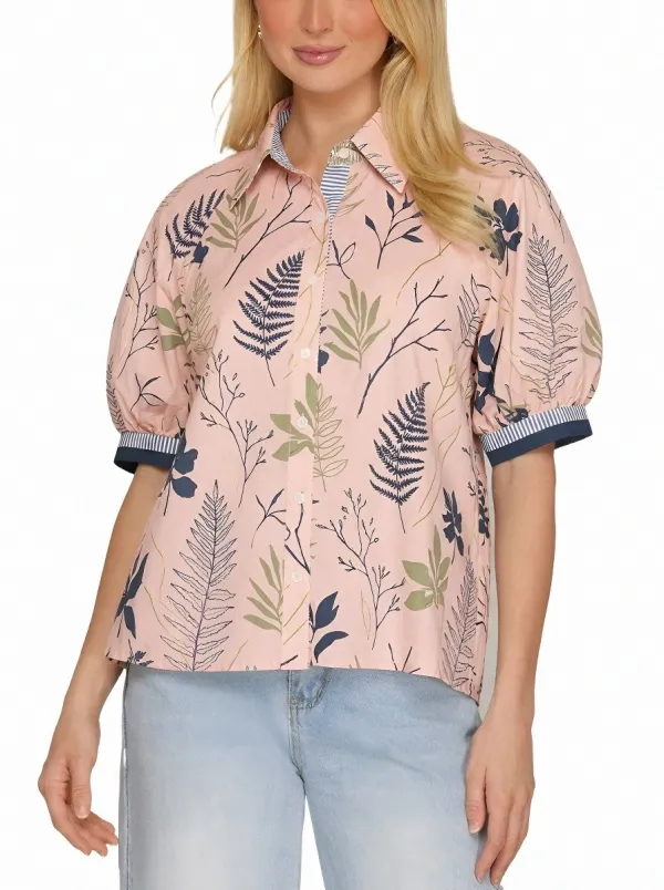 Women's Botanical Nature Lover Fern Leaf Printed Button-up Shirt