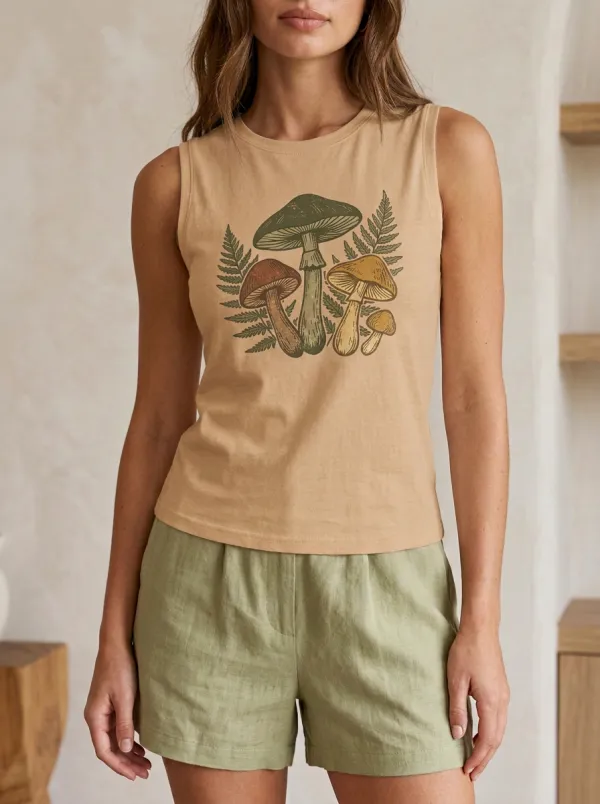 Cottagecore Mushroom Fern Tank Top