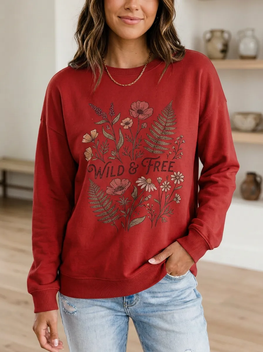 Women's Wild & Free Botanical Flower Printed Sweatshirt