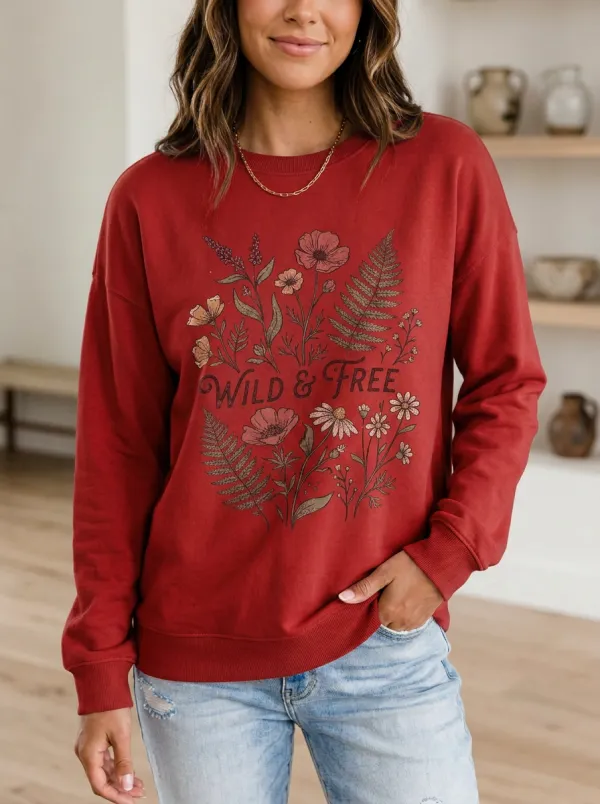 Women's Wild & Free Botanical Flower Printed Sweatshirt