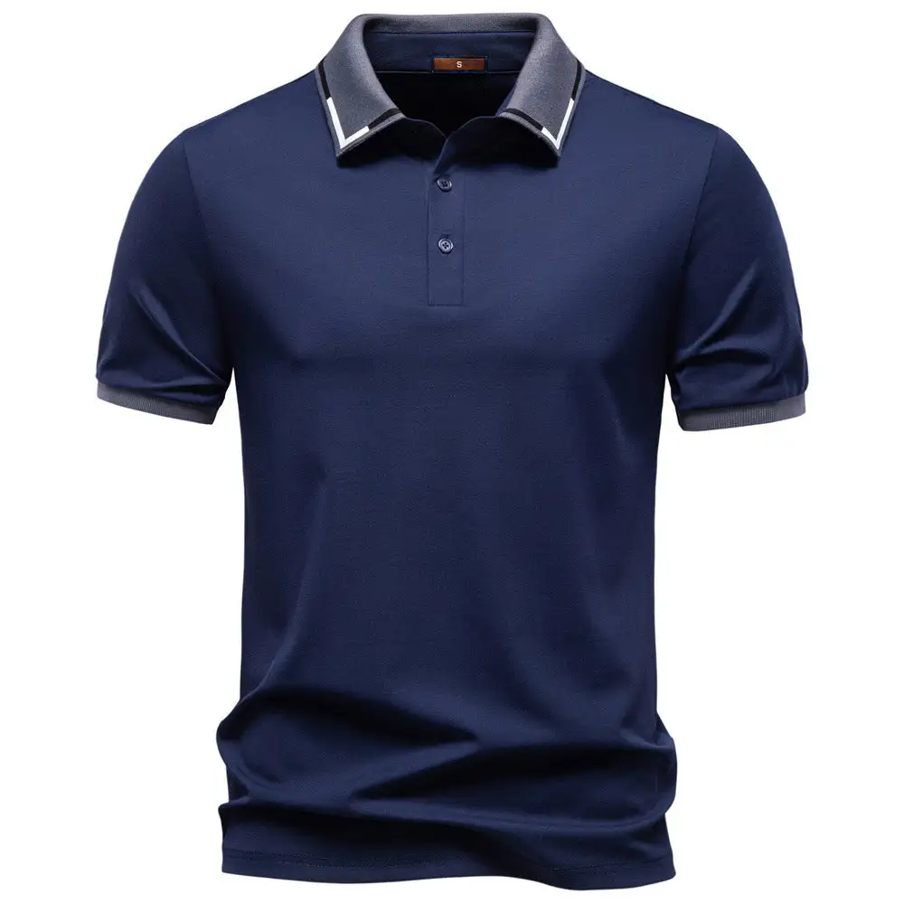 Ribbed Contrast Trim Cotton Polo Shirt