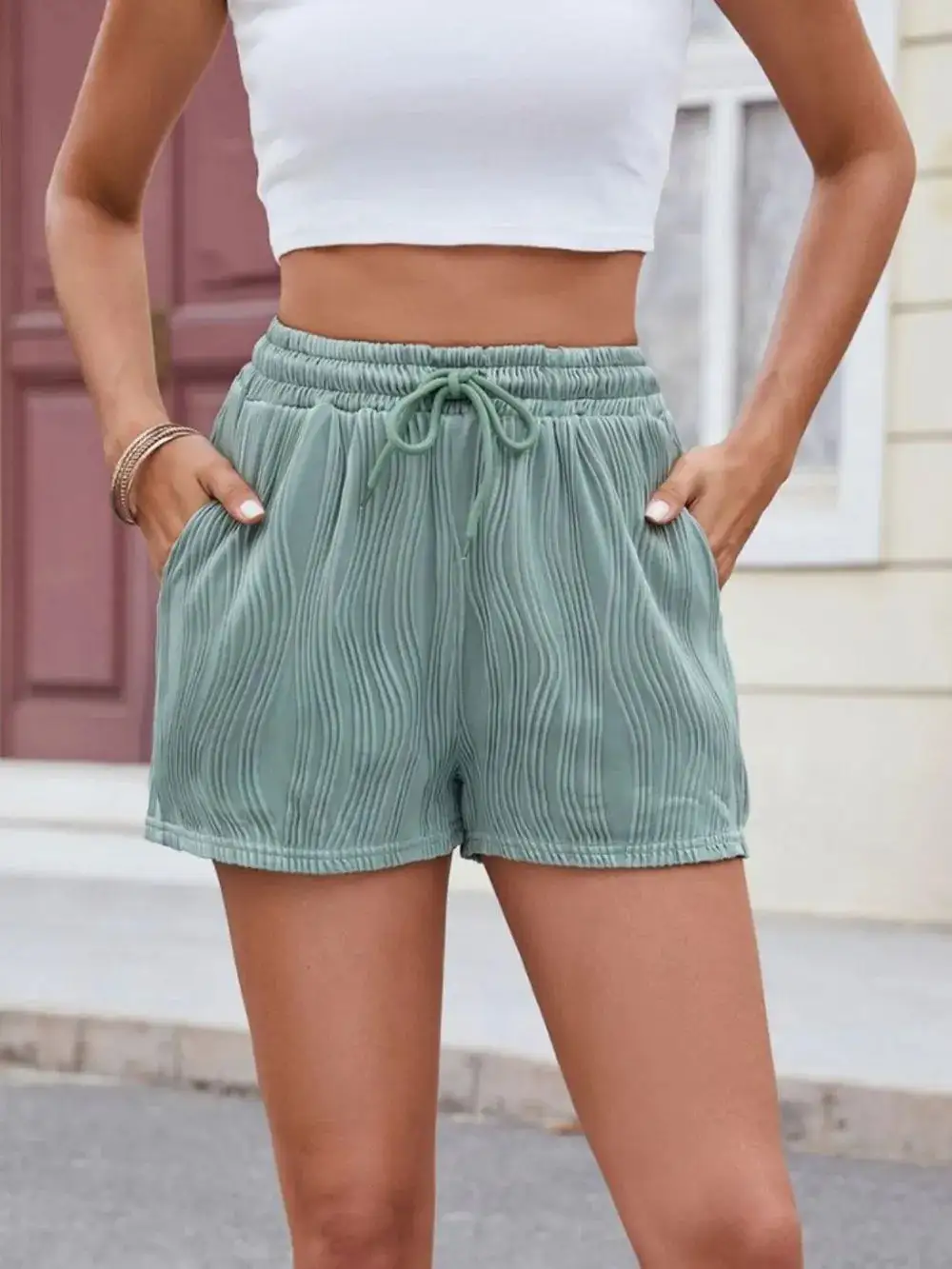 Texture Drawstring Shorts