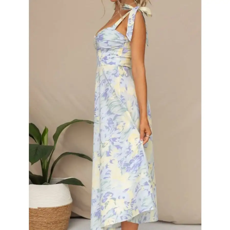 Tie-Strap Sweetheart Neck Midi Dress