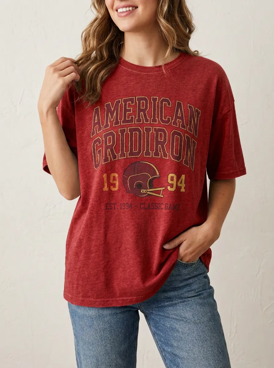 Women's Bold Gridiron Helmet Ball Crewneck T-Shirt