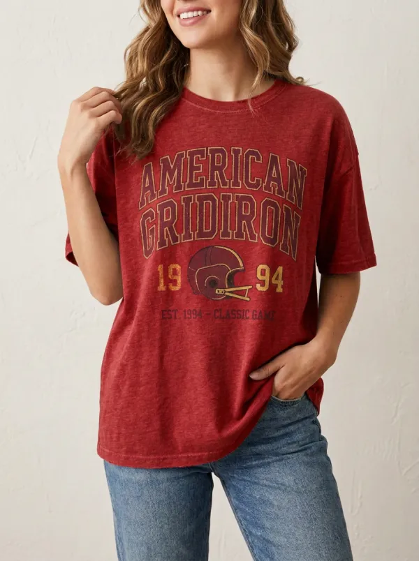 Women's Bold Gridiron Helmet Ball Crewneck T-Shirt