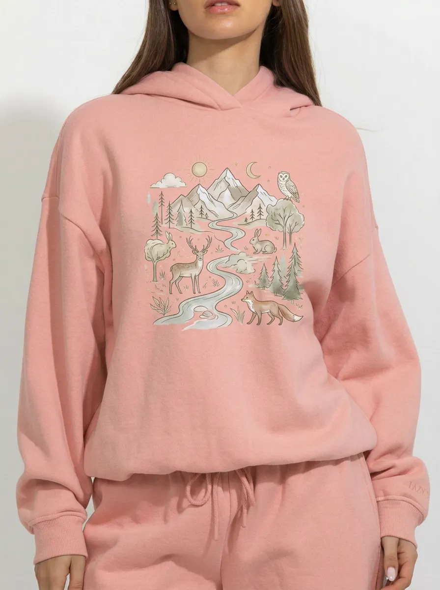 Women's Nature Lover Forest Animal Mountain Printed Hoodie