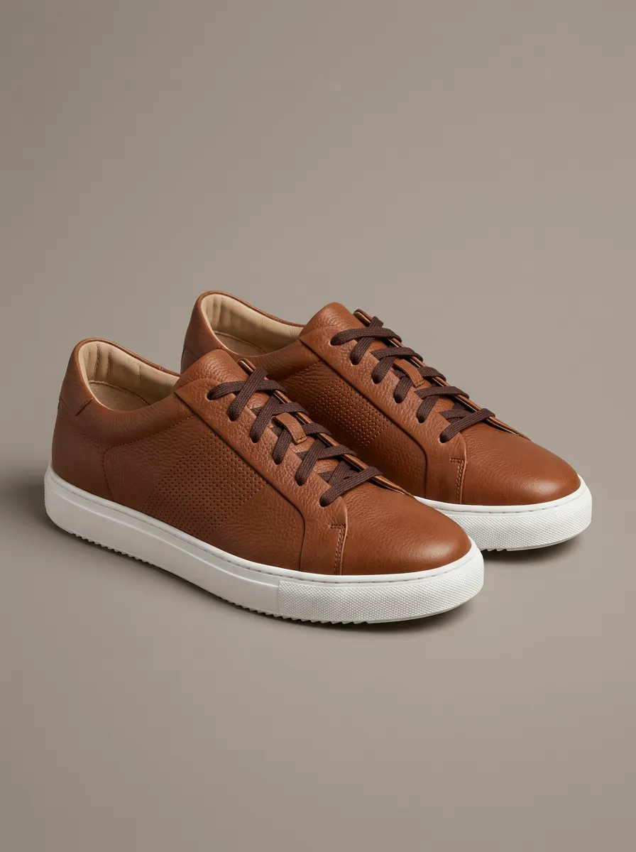 Men's Minimalist Leather Perforated Casual Sneakers