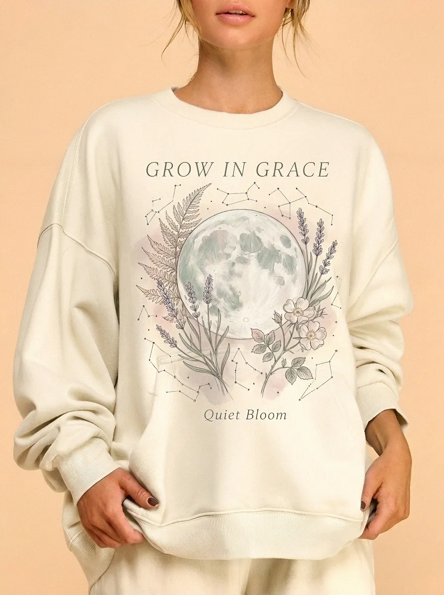 Women's Celestial Moon Floral Grow In Grace Printed Sweatshirt