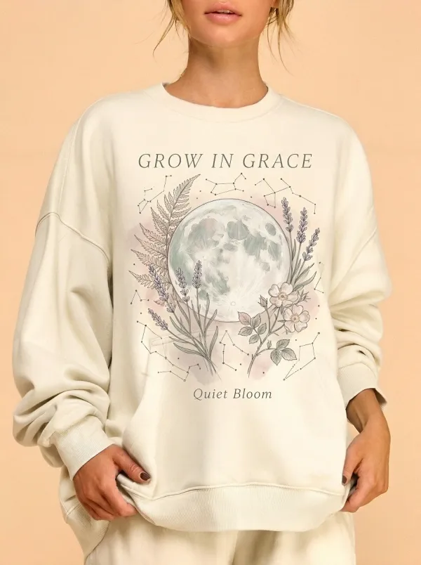 Women's Celestial Moon Floral Grow In Grace Printed Sweatshirt