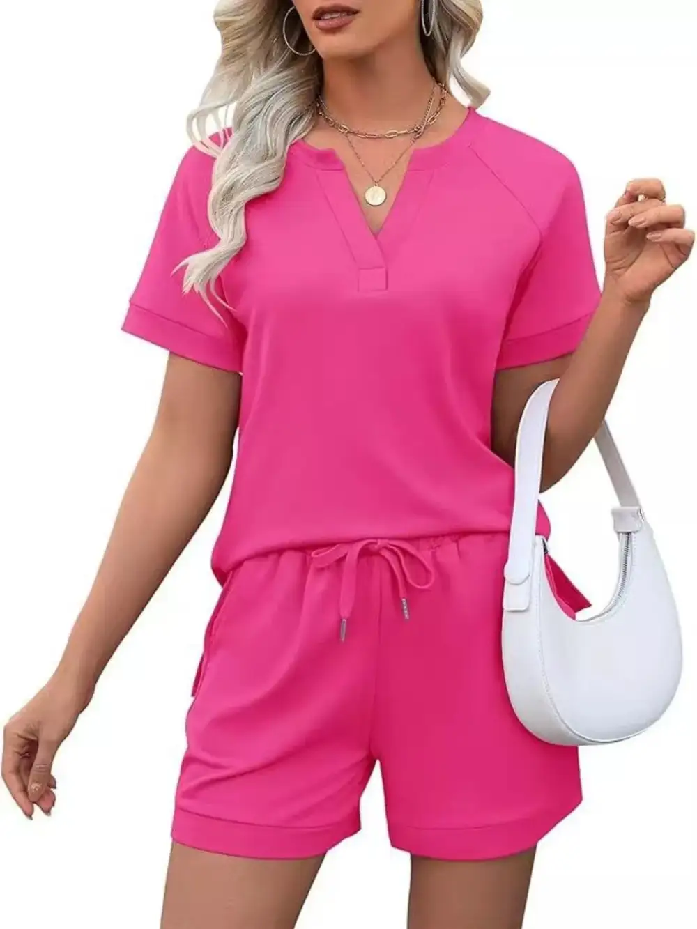 Short Sleeve Top Shorts Two Piece Set