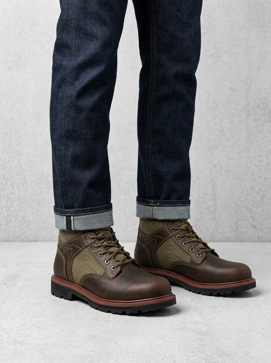 Unisex Everyday Outdoor Hiking Leather Canvas Print Work Boots