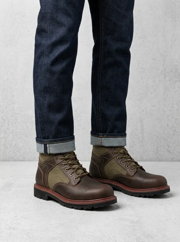 Unisex Everyday Outdoor Hiking Leather Canvas Print Work Boots
