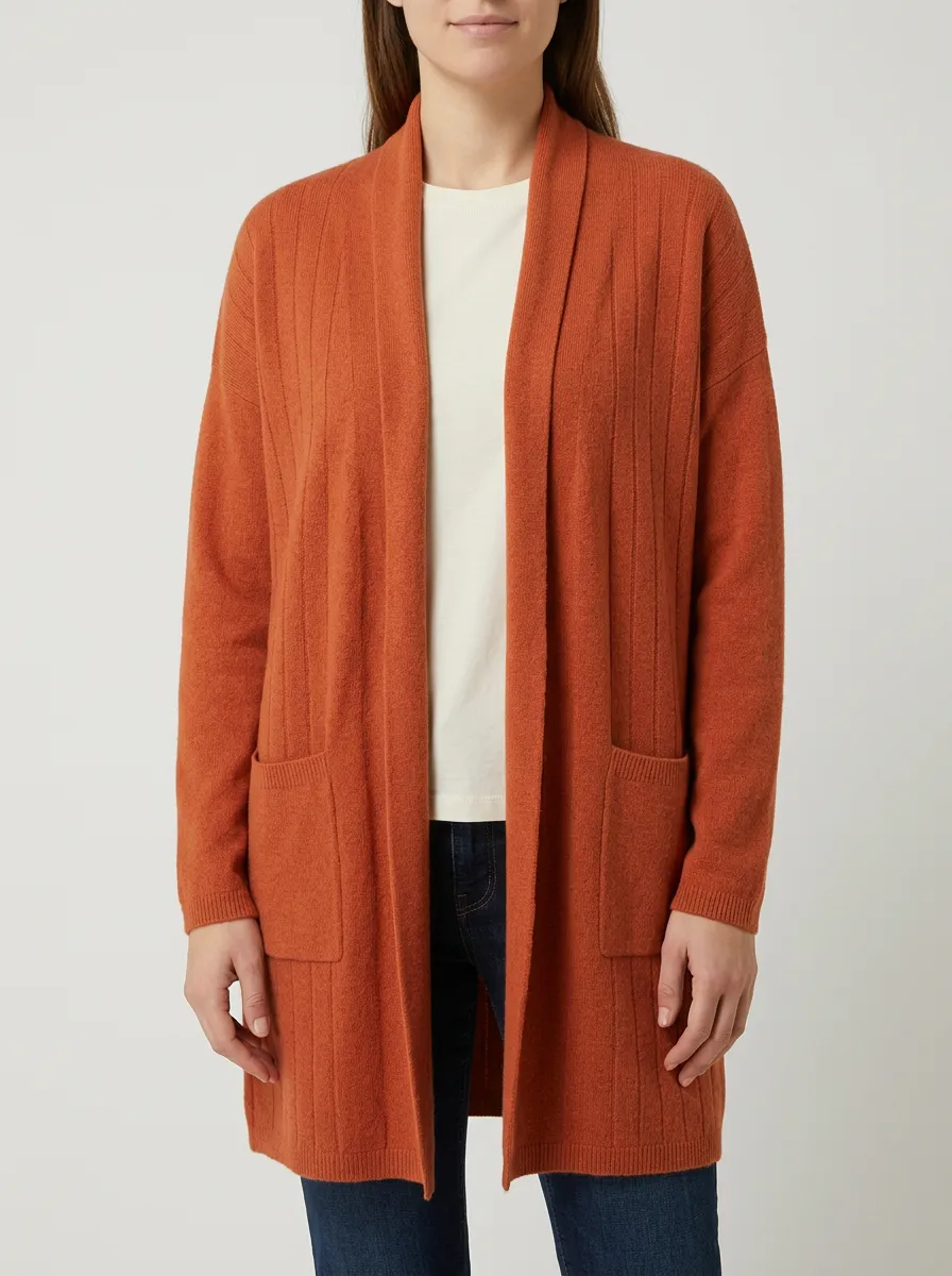 Ribbed-Knit Open-Front Knit Cardigan