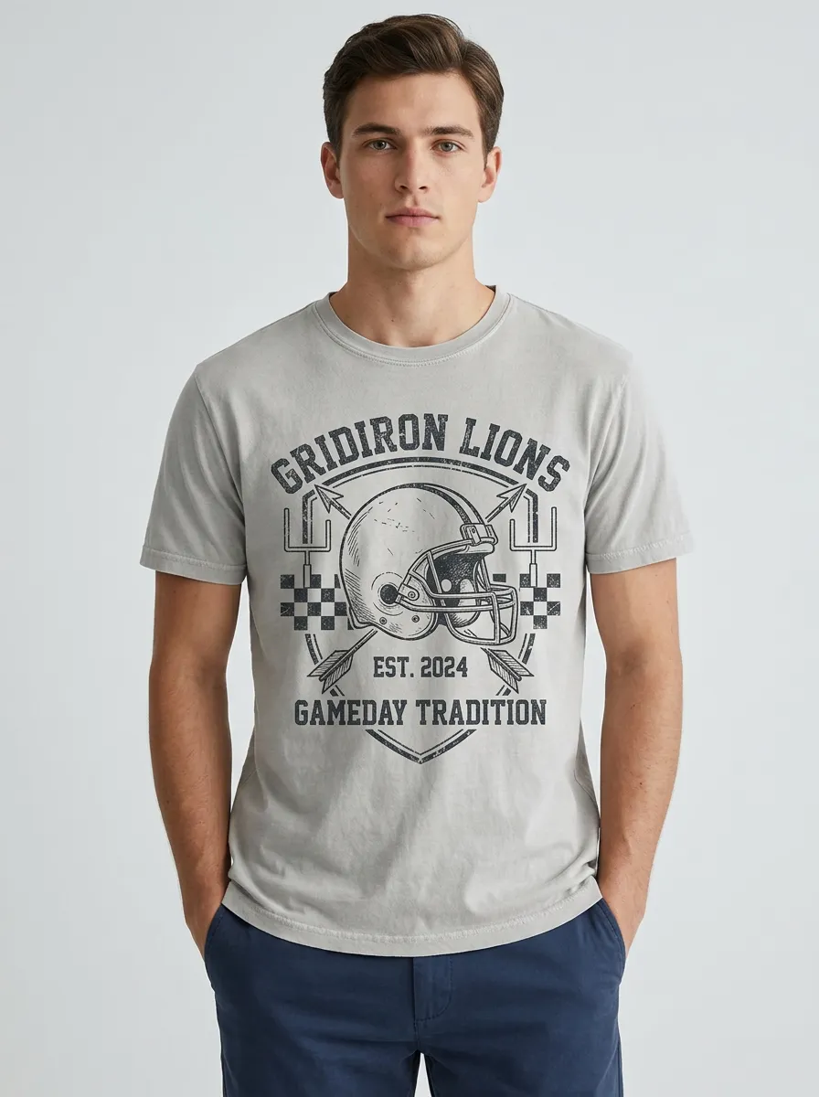 Men's American Football Gridiron Lions Helmet Printed T-shirt