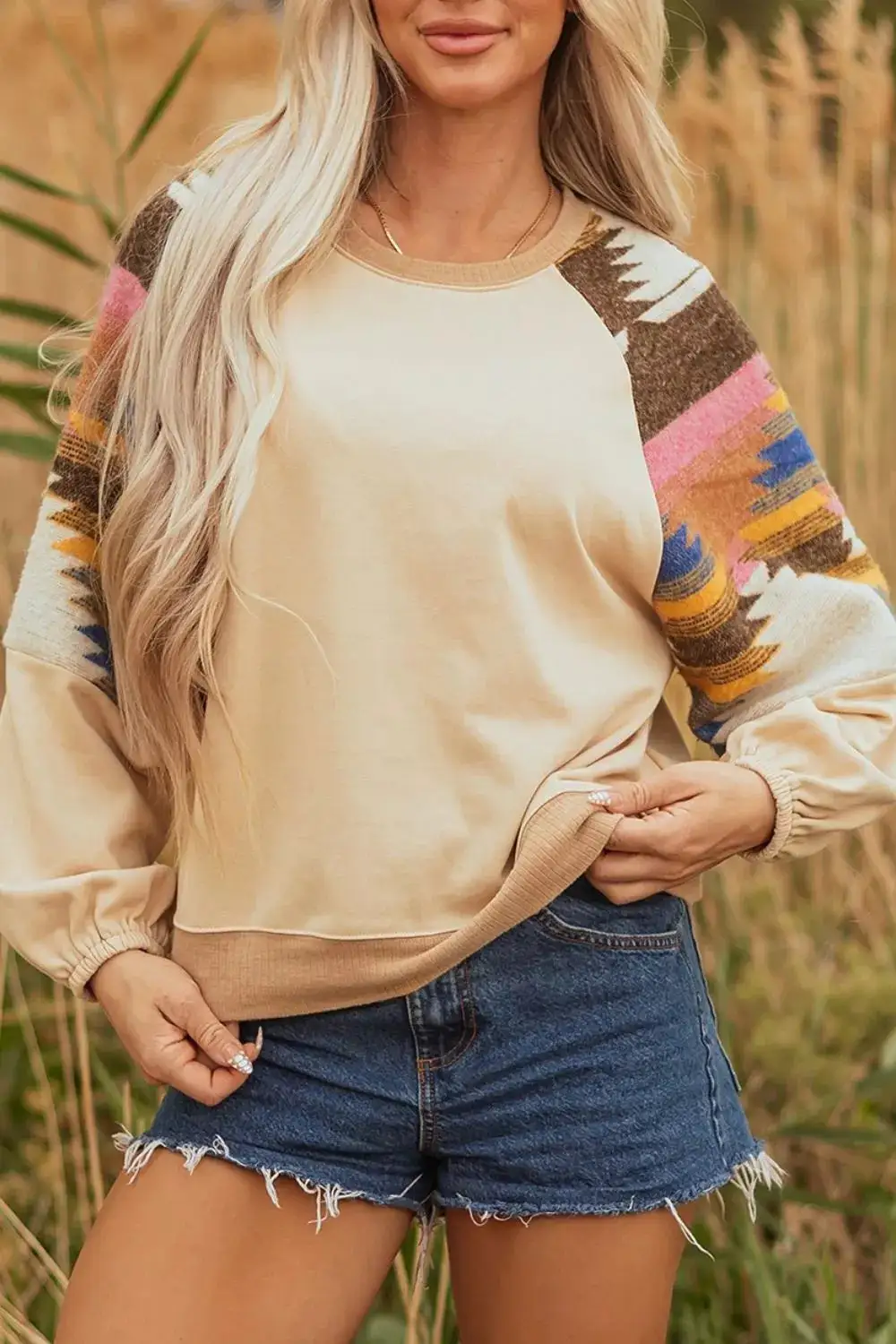 Bubble Sleeve Patchwork Graphic Sweatshirt
