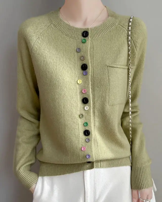 Merino-Wool Wool Crew-Neck Cardigan