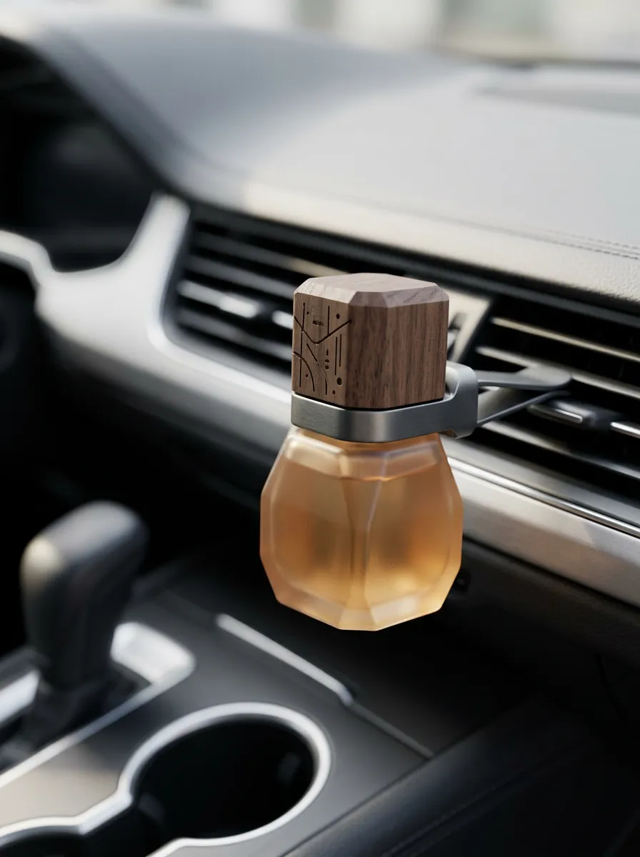 Refined Geometric Wood-Grain Car Air Freshener