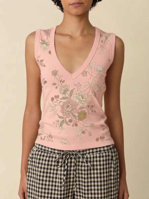 Women's Vintage Floral Botanical Printed V-neck Tank Top