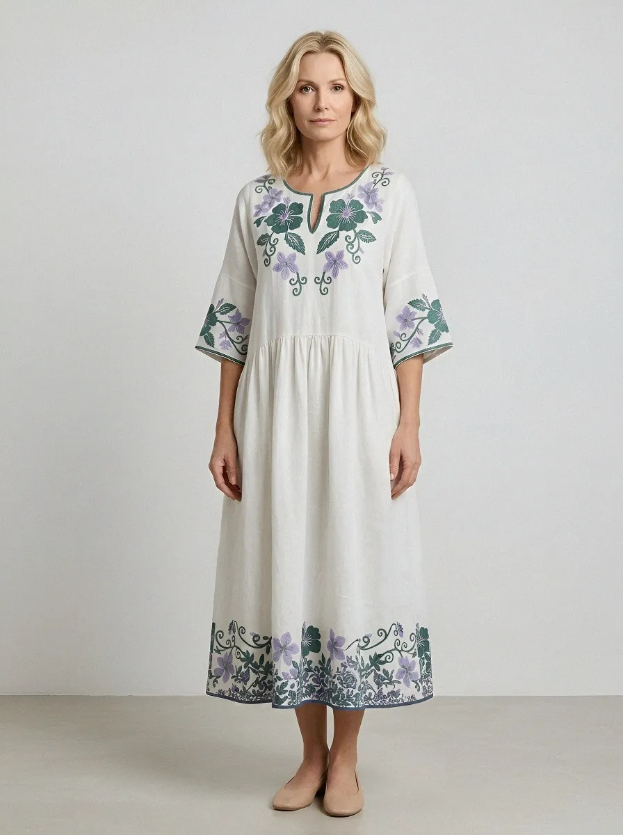 Women's Summer Vacation Floral Embroidered Printed Dress
