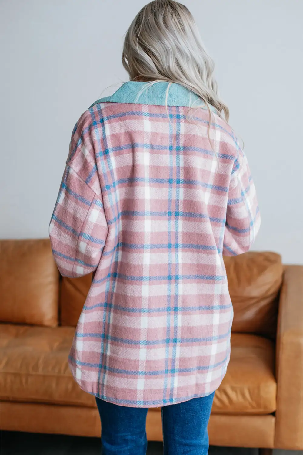 Collared Plaid Colorblock Relaxed Cardigan