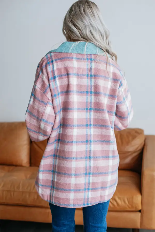 Collared Plaid Colorblock Relaxed Cardigan