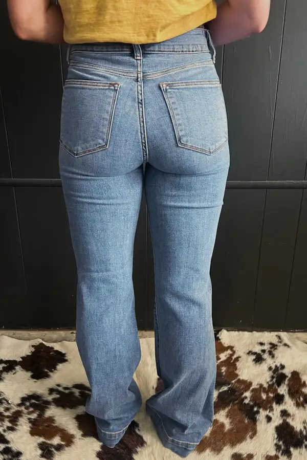Panel Detail Washed Denim Jeans