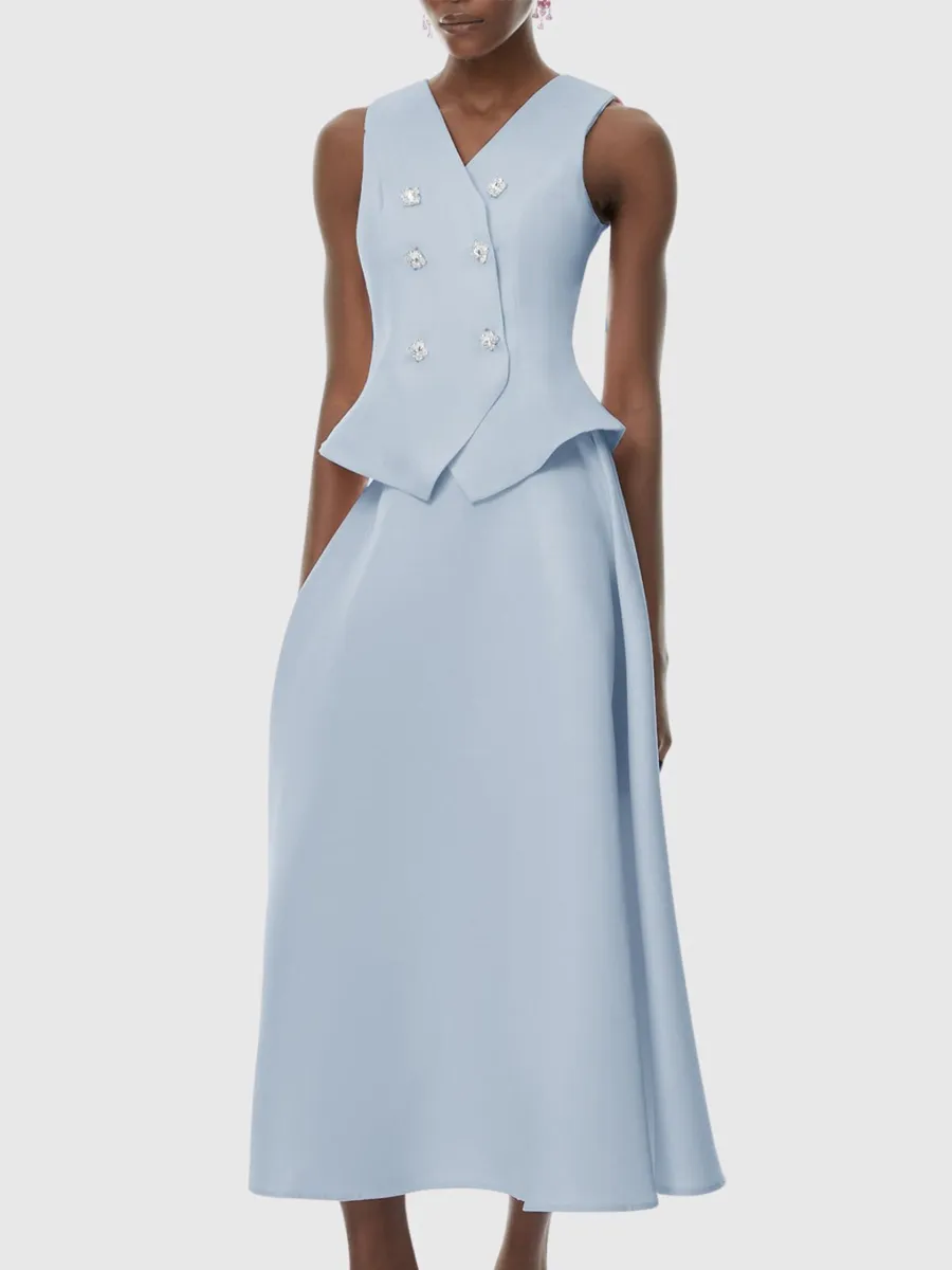Devora Crystal Embellished Vest & Midi Skirt Set