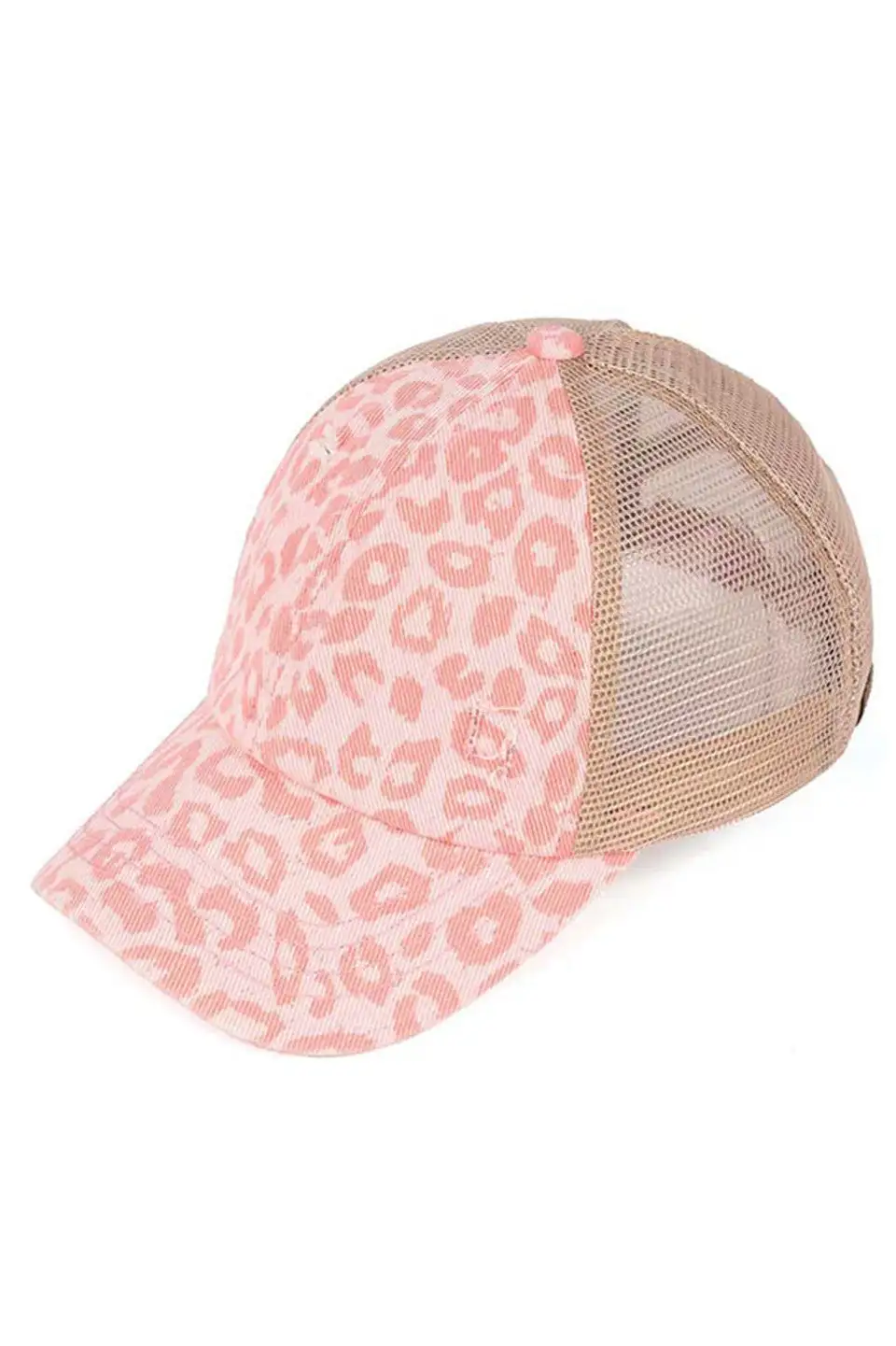 Leopard Pattern Criss Cross Ponytail Baseball Cap