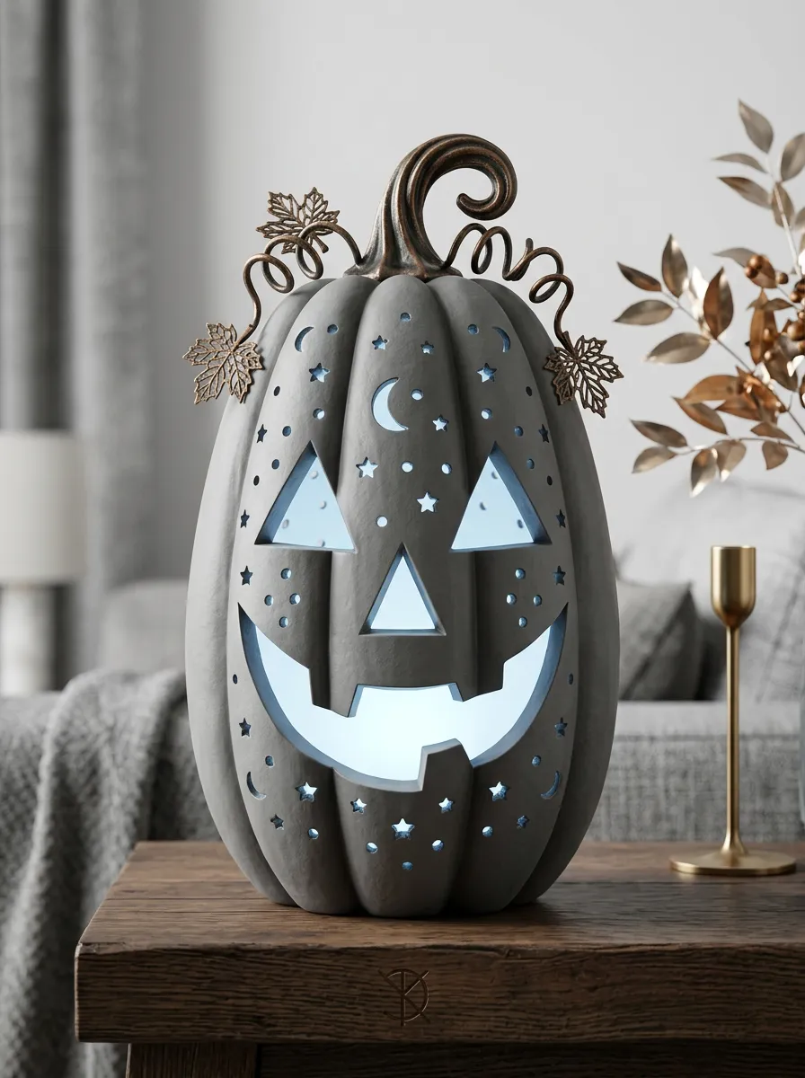 Halloween Rustic Star Moon Cutout Pumpkin LED Table Ornament