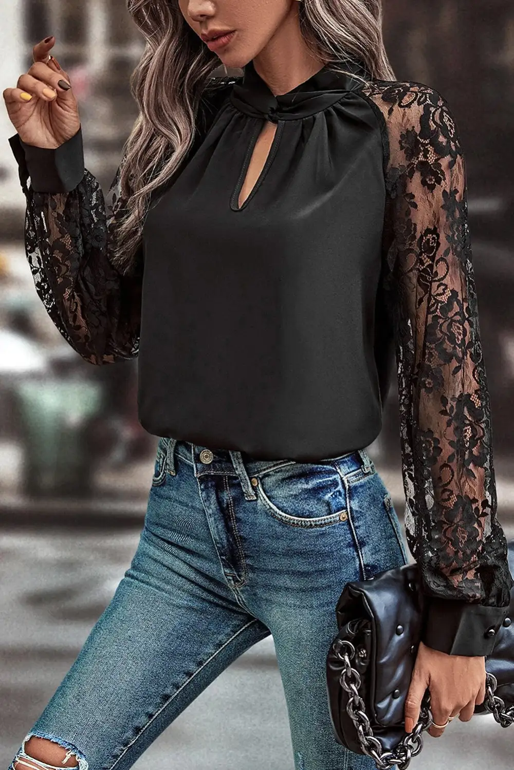 Floral Lace Trim Blouse