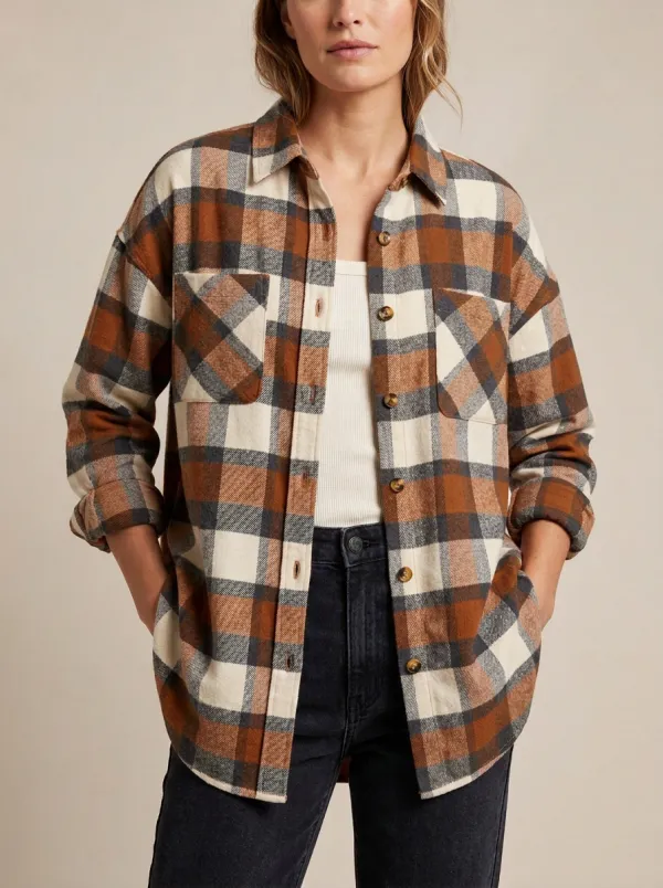 Textured Printed Plaid Plaid Long-Sleeve Shirt