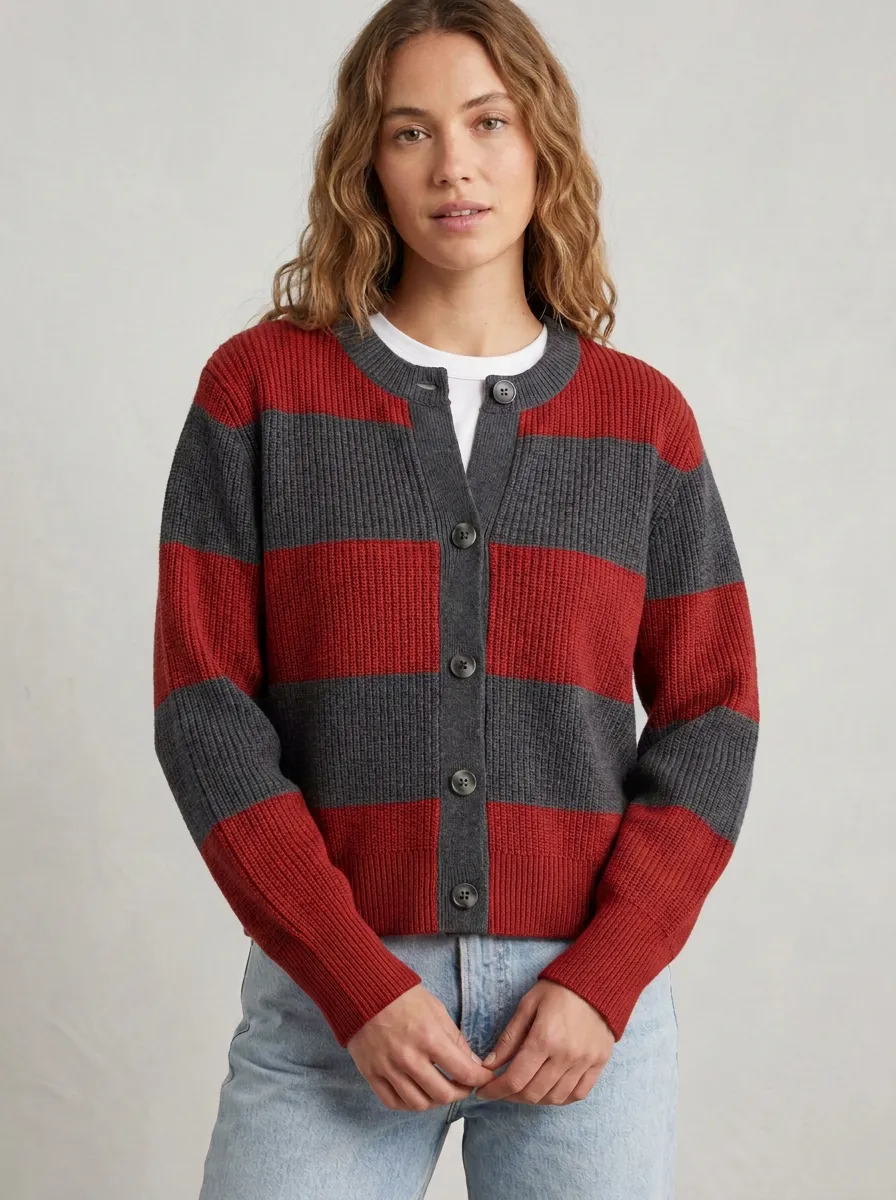 Classic Rugby Distinctive Rugby Striped Knit Cardigan